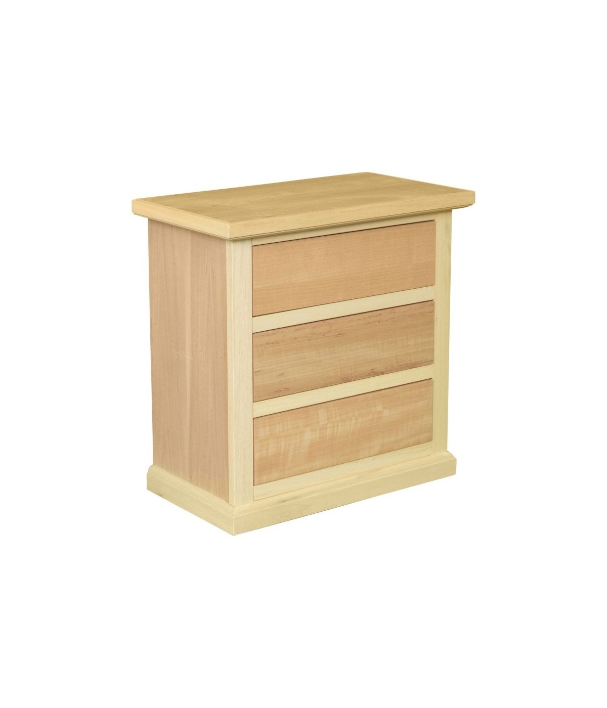 MOBILI 2G - Comodino classico 3 cassetti In Legno grezzo 60x35x64 vista frontale