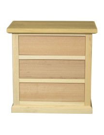 MOBILI 2G - Comodino classico 3 cassetti In Legno grezzo 60x35x64 vista frontale