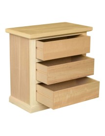 MOBILI 2G - Comodino classico 3 cassetti In Legno grezzo 60x35x64 vista frontale aperto