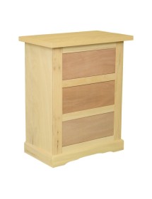 MOBILI 2G - Comodino classico 3 cassetti In Legno grezzo 60x35x64 vista frontale