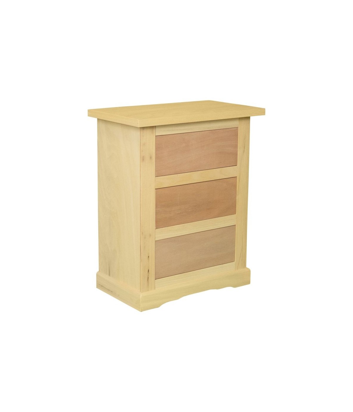 MOBILI 2G - Comodino classico 3 cassetti In Legno grezzo 60x35x64 vista frontale