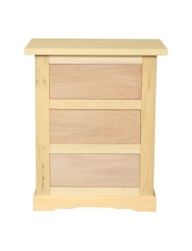 MOBILI 2G - Comodino classico 3 cassetti In Legno grezzo 60x35x64 vista frontale