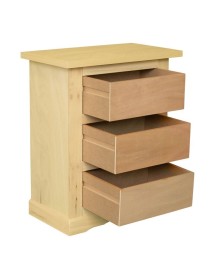MOBILI 2G - Comodino classico 3 cassetti In Legno grezzo 60x35x64 vista frontale