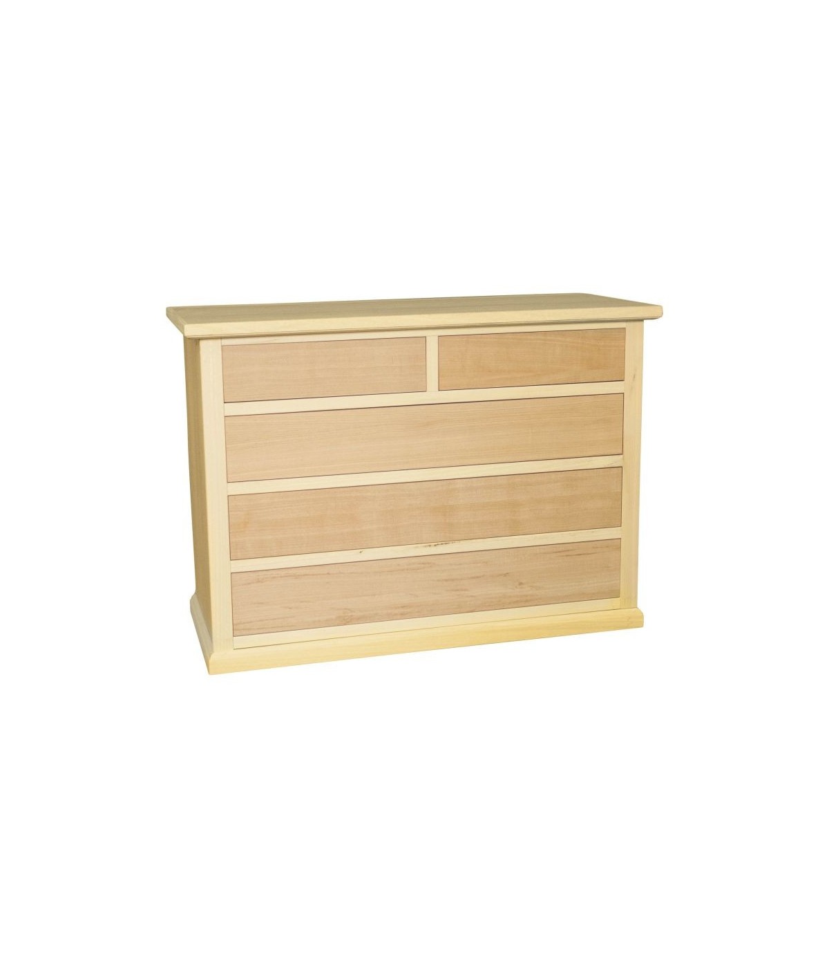 MOBILI 2G - Cassettiera classica 5 cassetti In Legno grezzo 120x50x85 vista frontale