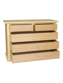 MOBILI 2G - Cassettiera classica 5 cassetti In Legno grezzo 120x50x85 vista frontale aperto