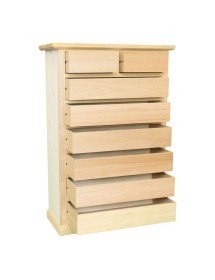 MOBILI 2G - Cassettiera classica 8 cassetti In Legno grezzo 87x40x125 VISTA FRONTALE APERTO