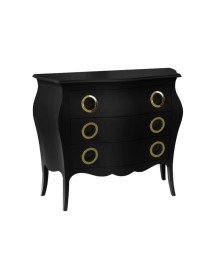 MOBILI 2G - Cassettiera sagomata 3 cassetti legno laccato nero opaco 116x42X85 vista frontale