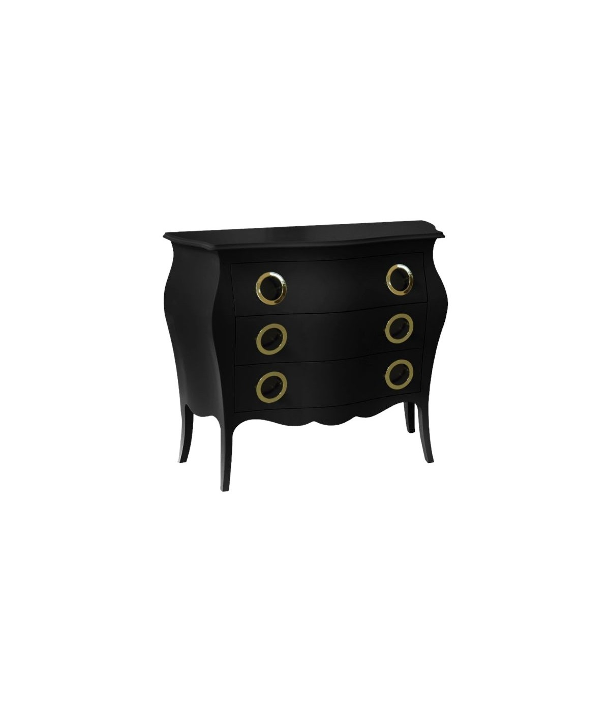 MOBILI 2G - Cassettiera sagomata 3 cassetti legno laccato nero opaco 116x42X85 vista frontale