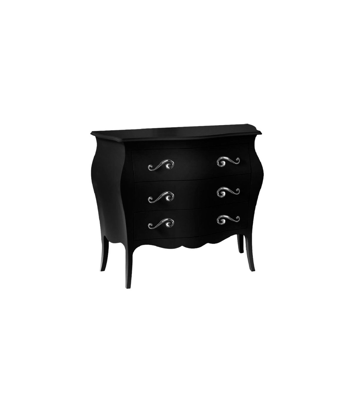 MOBILI 2G - Cassettiera sagomata 3 cassetti legno nero opaco argento 116x42X85 vista frontale
