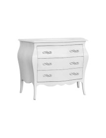 MOBILI 2G - Cassettiera sagomata 3 cassetti legno shabby bianco 116x45X85 vista frontale