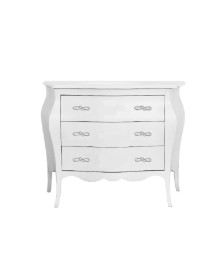 MOBILI 2G - Cassettiera sagomata 3 cassetti legno shabby bianco 116x45X85 vista frontale