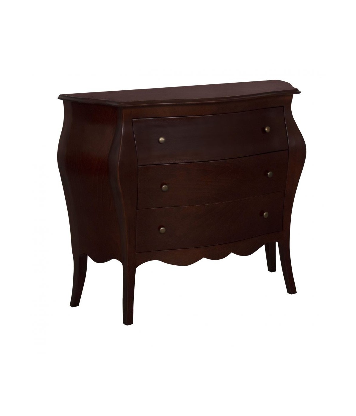MOBILI 2G - Cassettiera sagomata classica 3 cassetti legno tinta noce scuro 116x45X85 vista frontale