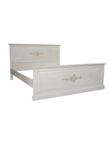 MOBILI 2G - Letto matrimoniale in legno shabby bianco anticato decorato 173x209X110 vista frontale