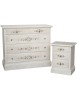 MOBILI 2G - Gruppo 1 Cassettiera 2 Comodini Shabby Bianco anticato decorato VISTA FRONTALE