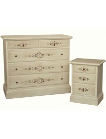 MOBILI 2G - Gruppo 1 Cassettiera 2 Comodini shabby avorio anticato decorato VISTA FRONTALE