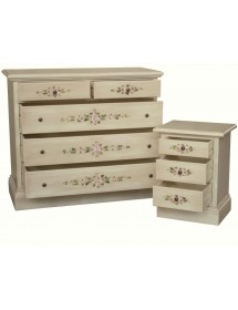 MOBILI 2G - Gruppo 1 Cassettiera 2 Comodini shabby avorio anticato decorato VISTA FRONTALE