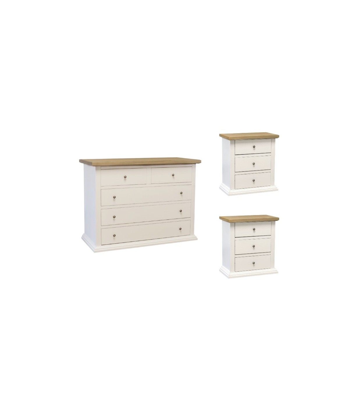 MOBILI 2G - Gruppo 1 Cassettiera 2 Comodini bicolore bianco naturale VISTA FRONTALE