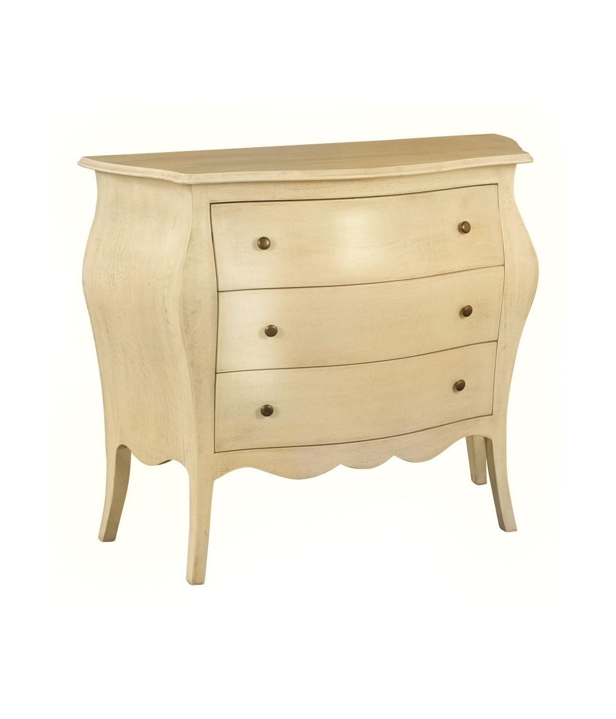 MOBILI 2G - Cassettiera sagomata 3 cassetti legno avorio anticato 116x42X85 vista frontale