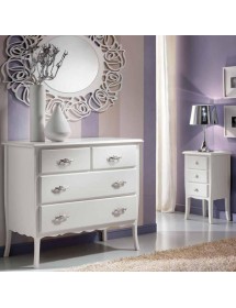 MOBILI 2G - Gruppo 1 Cassettiera 2 Comodini legno Shabby Bianco  vista frontale