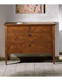 MOBILI 2G - Gruppo 1 Cassettiera 2 Comodini legno arte povera tinta noce vista frontale cassettiera