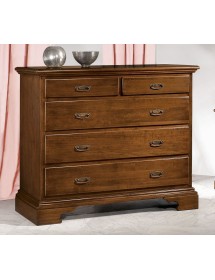 MOBILI 2G - Gruppo 1 Cassettiera 2 Comodini legno arte povera tinta noce vista frontale cassettiera