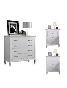 MOBILI 2G - Gruppo 1 Cassettiera 2 Comodini legno shabby bianco vista frontale