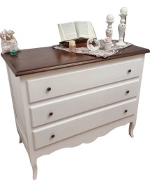 MOBILI 2G - Cassettiera 3 cassetti in legno bicolore bianco noce 107x52X89 VISTA FRONTALE