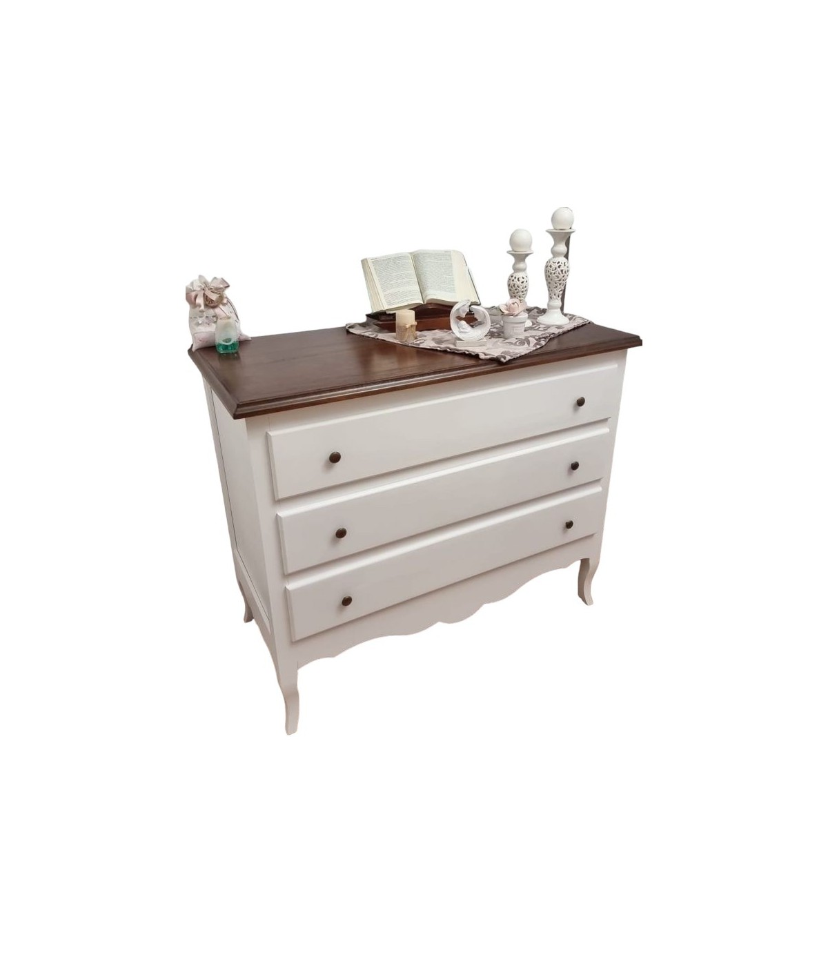 MOBILI 2G - Cassettiera 3 cassetti in legno bicolore bianco noce 107x52X89 VISTA FRONTALE