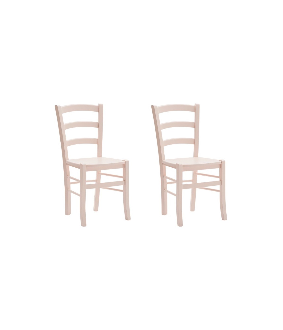 MOBILI 2G - SET 2 SEDIE SHABBY IN LEGNO LACCATO ROSA CIPRIA SEDUTA LEGNO VISTA FRONTALE