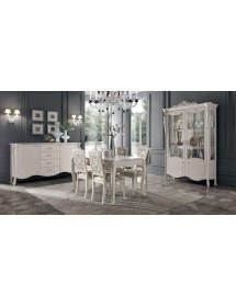 MOBILI 2G - Soggiorno completo in legno shabby bianco anticato argento vista frontale