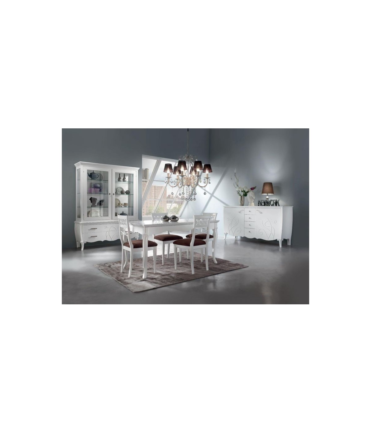 MOBILI 2G - Soggiorno completo in legno shabby chic bianco opaco vista frontale