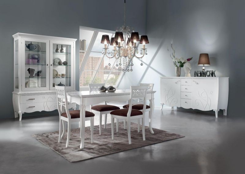 MOBILI 2G - Soggiorno completo in legno shabby chic bianco opaco vista frontale
