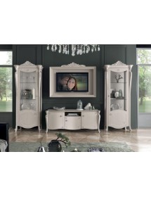 MOBILI 2G - Parete attrezzata in legno shabby chic rilievo bianco opaco vista frontale