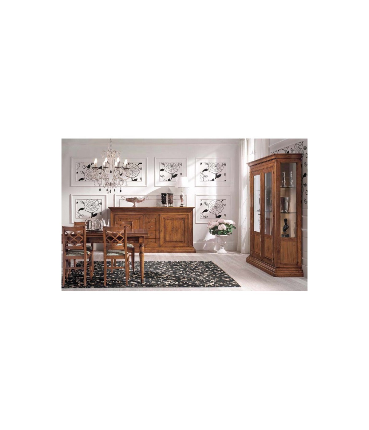 MOBILI 2G - Soggiorno completo classico intagliato legno noce bassano vista frontale