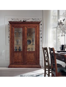 MOBILI 2G - Soggiorno completo classico intagliato legno noce bassano vista frontale vetrina