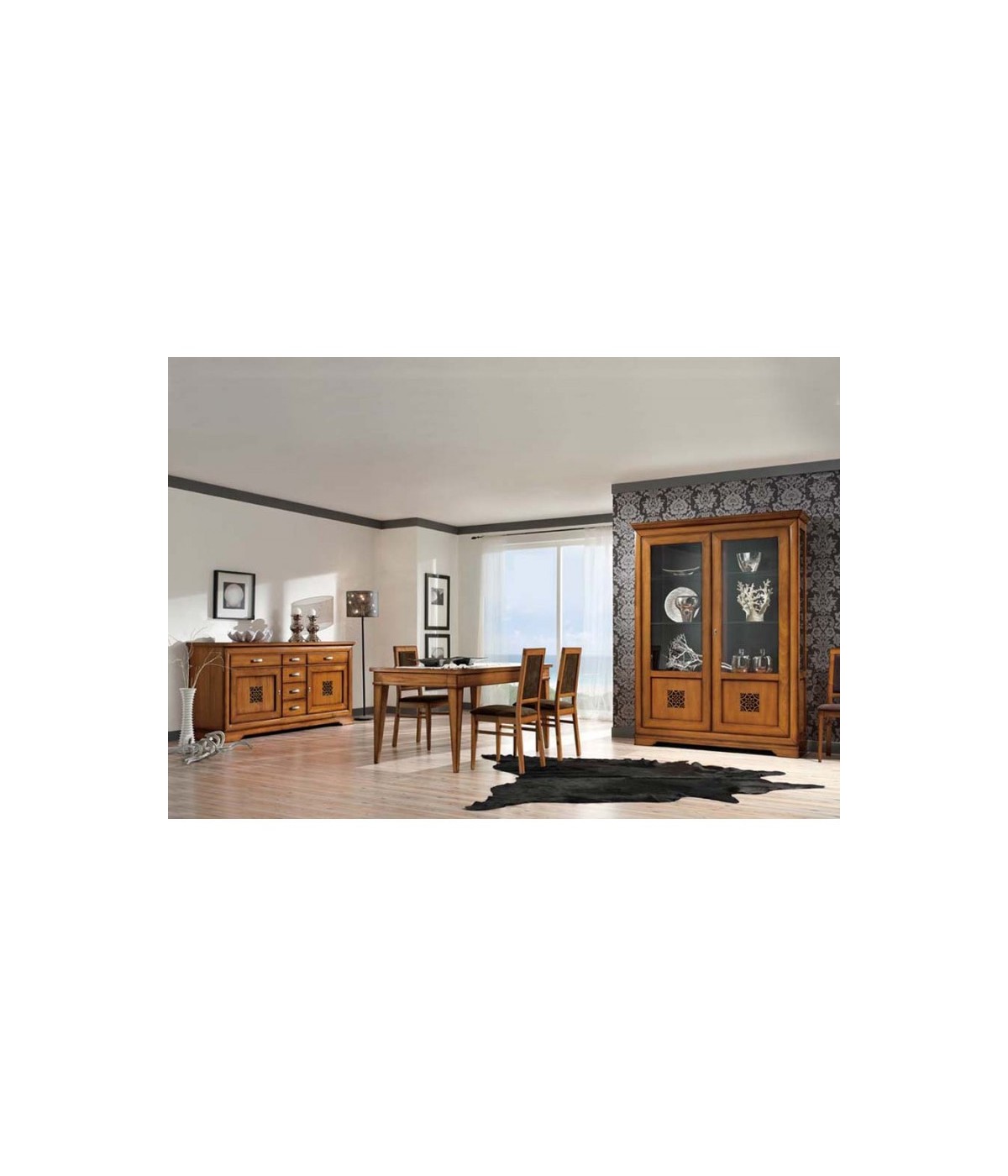 MOBILI 2G - Soggiorno completo classico intagliato legno noce bassano vista frontale