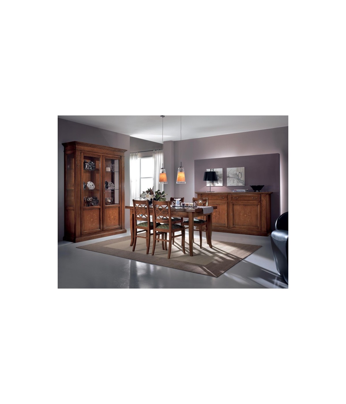 MOBILI 2G - Soggiorno completo classico intagliato legno noce bassano vista frontale