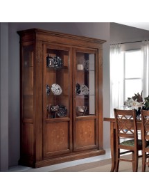 MOBILI 2G - Soggiorno completo classico intagliato legno noce bassano vista frontale vetrina