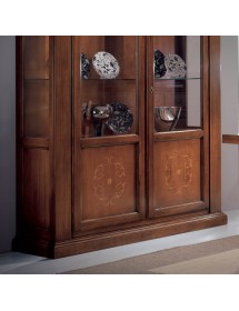 MOBILI 2G - Soggiorno completo classico intagliato legno noce bassano vista frontale vetrina