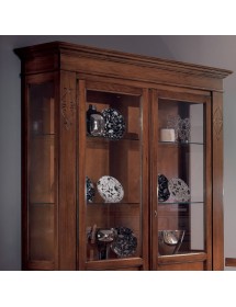 MOBILI 2G - Soggiorno completo classico intagliato legno noce bassano vista frontale vetrina