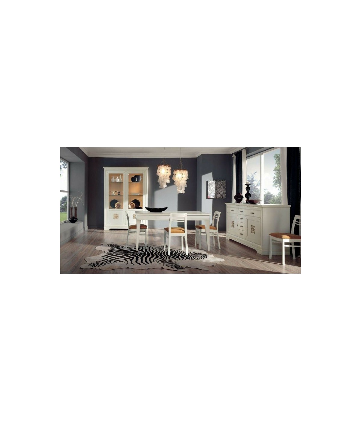 MOBILI 2G - Soggiorno completo classico intagliato legno shabby chic bianco VISTA FRONTALE