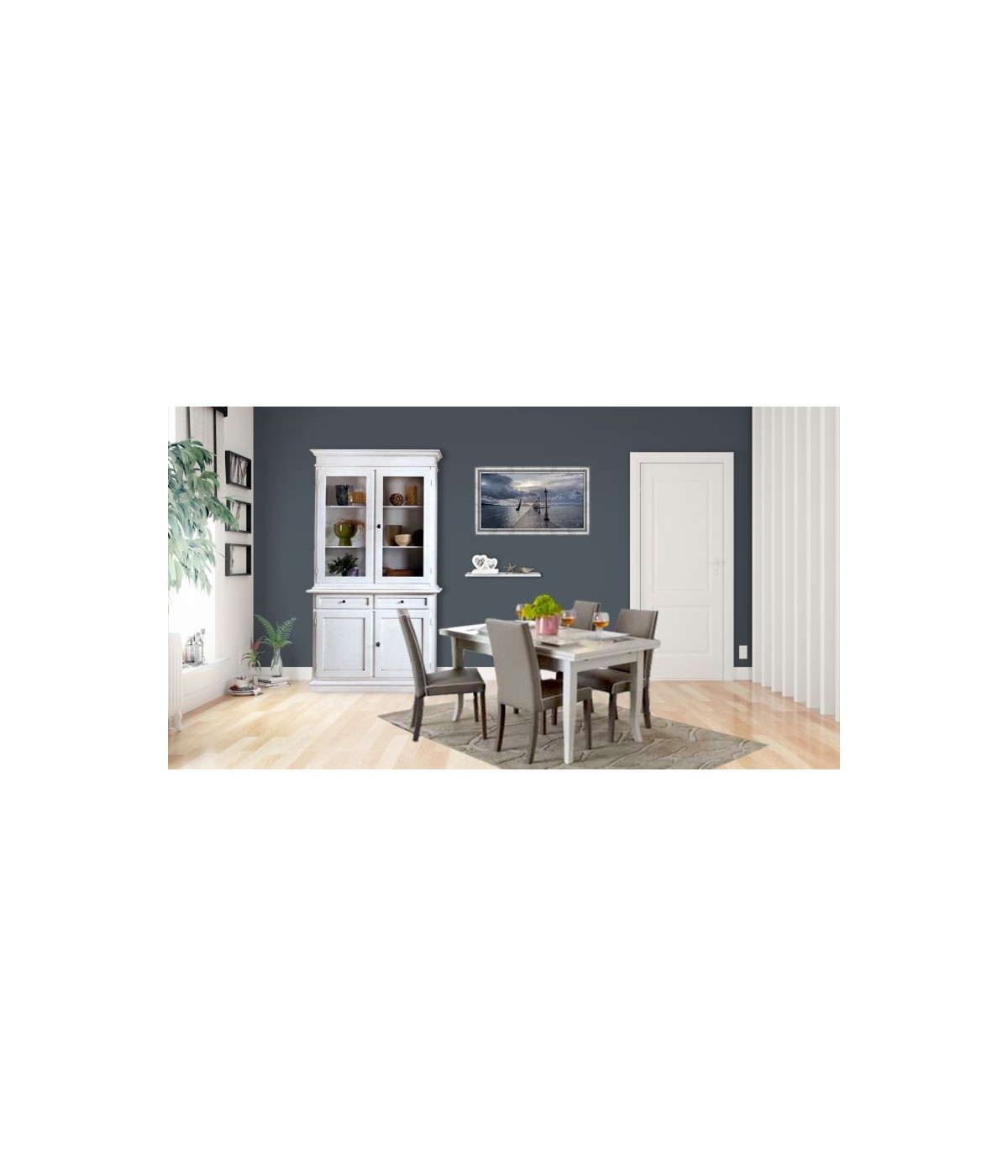 MOBILI 2G - Soggiorno classico legno shabby chic bianco opaco vista frontale
