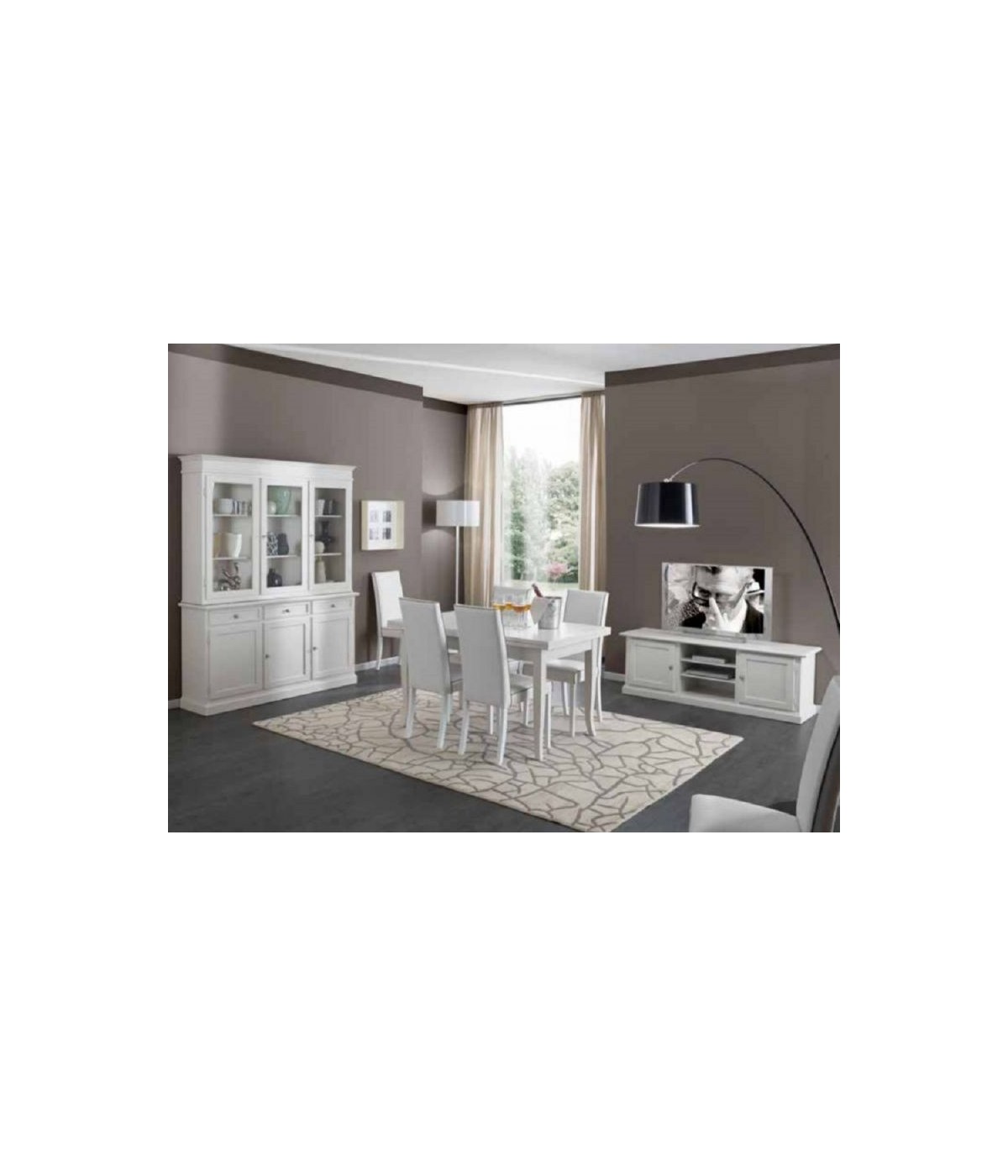 MOBILI 2G - Soggiorno classico legno shabby chic bianco opaco vista frontale