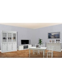 MOBILI 2G - Soggiorno completo classico legno shabby chic bianco opaco vista frontale