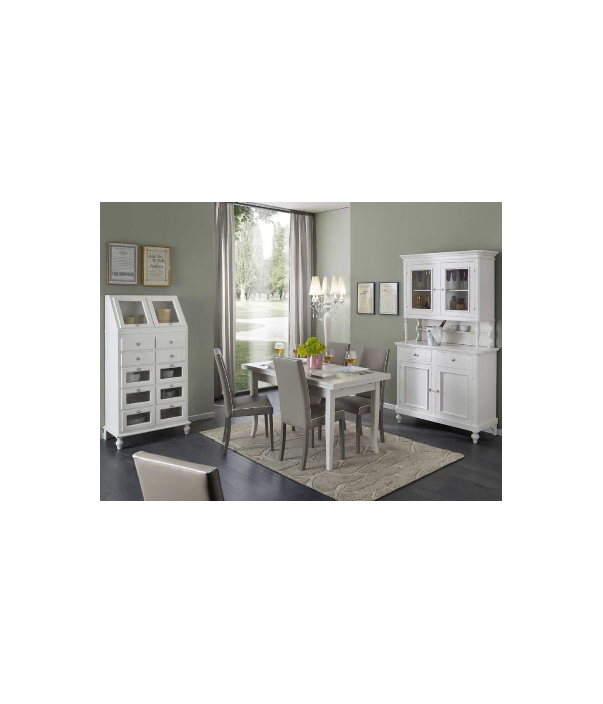 MOBILI 2G - Soggiorno completo classico legno shabby chic bianco opaco vista frontale