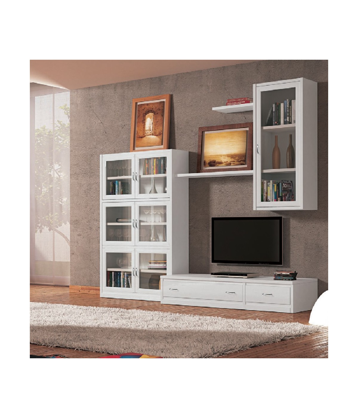 MOBILI 2G - Parete attrezzata classica in legno bianco 265x36/60x230 vista frontale