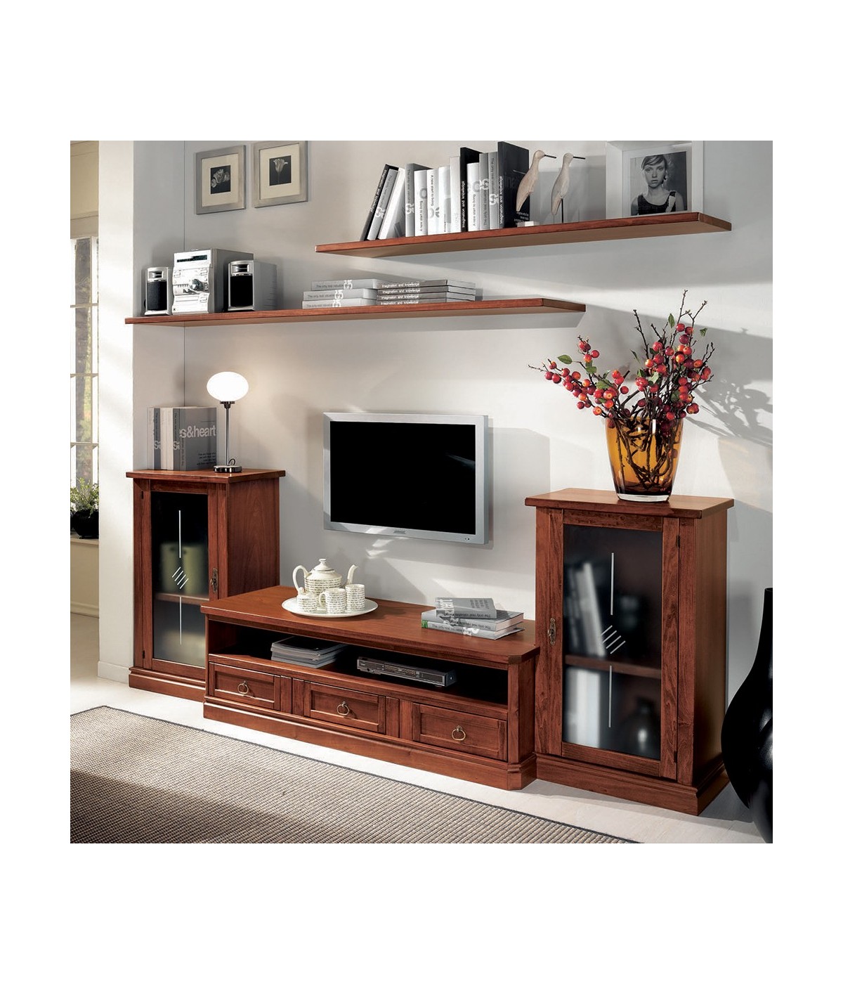 MOBILI 2G - Parete attrezzata classica in legno noce 248x36/55 vista frontale