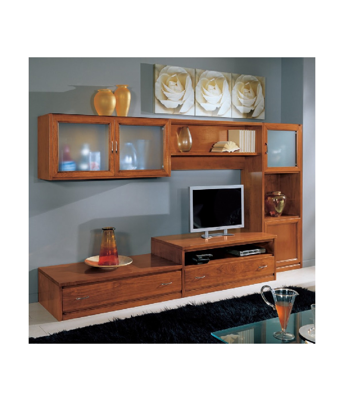 MOBILI 2G - Parete attrezzata classica in legno noce bassano 265x36/60x176 VISTA FRONTALE