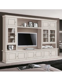 MOBILI 2G - Parete attrezzata in legno shabby avorio anticato 286x50x227 vista frontale