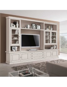 Parete attrezzata in legno shabby bianco anticato 286x50x227
